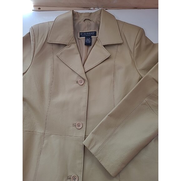 Vintage Dialogue Women's Brown Tan 100% Leather Jacket Size M Classic Style - Picture 14 of 16